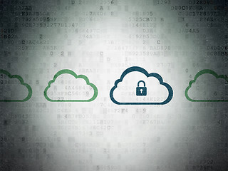 Image showing Cloud technology concept: cloud with padlock icon on Digital Paper background