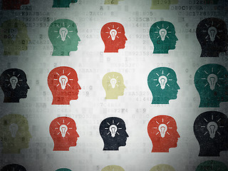 Image showing Learning concept: Head With Light Bulb icons on Digital Paper background