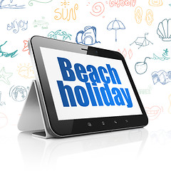 Image showing Travel concept: Tablet Computer with Beach Holiday on display