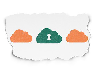 Image showing Cloud technology concept: cloud with keyhole icon on Torn Paper background