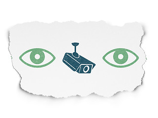 Image showing Protection concept: cctv camera icon on Torn Paper background