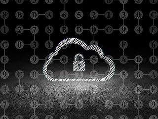 Image showing Cloud technology concept: Cloud With Padlock in grunge dark room