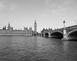 Image showing Black and white Houses of Parliament in London