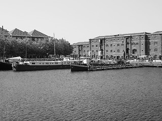 Image showing Black and white West India Quay in London