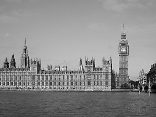 Image showing Black and white Houses of Parliament in London