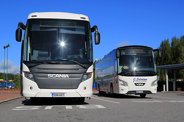 Image showing White Scania Touring and VDL Futura Coach Buses