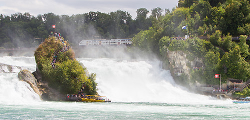 Image showing RHEINFALLS, SWITZERLAND - JULY 25, 2015: View to the biggest wat