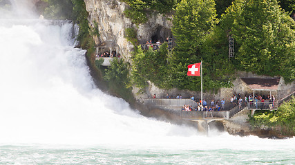 Image showing RHEINFALLS, SWITZERLAND - JULY 25, 2015: View to the biggest wat