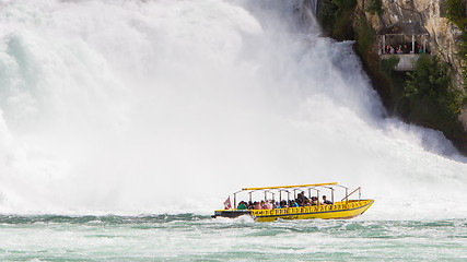 Image showing RHEINFALLS, SWITZERLAND - JULY 25, 2015: View to the biggest wat