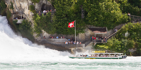 Image showing RHEINFALLS, SWITZERLAND - JULY 25, 2015: View to the biggest wat