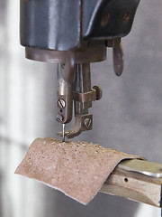 Image showing Sewing process of leather - Selective focus