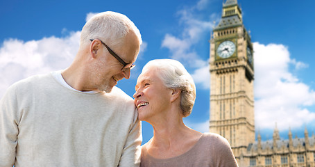 Image showing happy senior couple over big ben tower in london