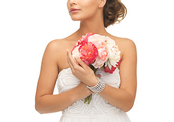 Image showing woman with bouquet of flowers