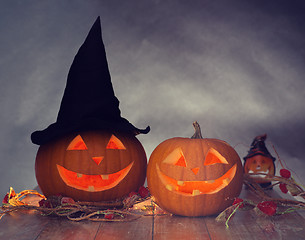 Image showing close up of pumpkins on table