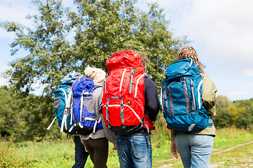 Image showing group of friends with backpacks hiking