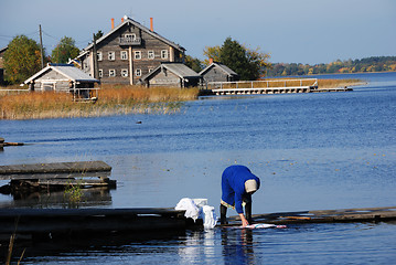 Image showing JAMKA, RUSSIA, SEPTEMBER 24, 2008: resident fishing village rins