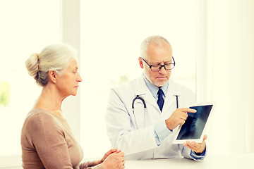 Image showing senior woman and doctor with tablet pc