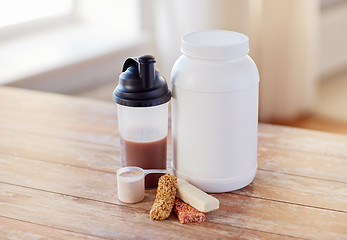 Image showing close up of protein food and additives on table