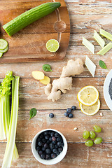 Image showing close up of super food ingredients on wooden table