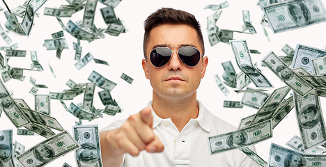 Image showing man pointing on you with falling dollar money