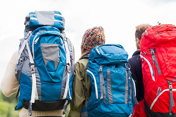 Image showing group of friends with backpacks hiking