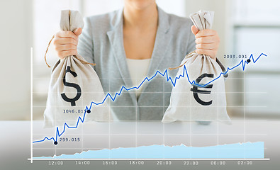 Image showing close up of woman hands holding money bags