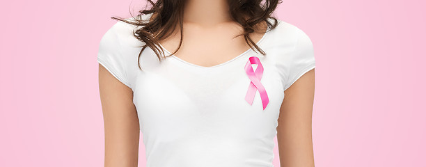 Image showing woman with pink cancer awareness ribbon