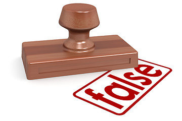 Image showing Wooden stamp false with red text