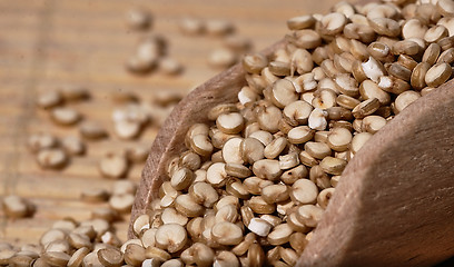 Image showing Quinoa and a wooden spatula.