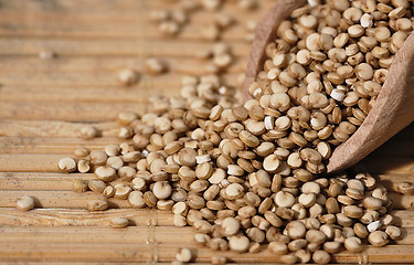 Image showing Quinoa and a wooden spatula.