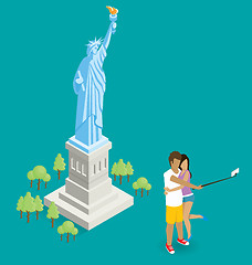 Image showing Couple Making Selfie Near The Statue of Liberty in USA
