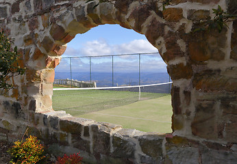 Image showing Tennis Court with beautiful mountain valley views