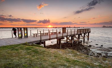 Image showing Golden sun setting over Botany Bay