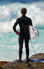 Image showing Surfer ready to jump in