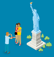 Image showing Couple Making Selfie Near The Statue of Liberty in USA