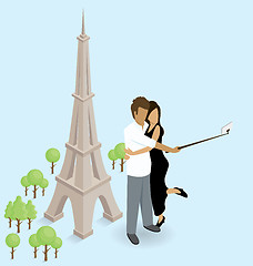 Image showing Couple Making Selfie Near The Eiffel Tower in Paris