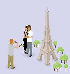 Image showing Couple Making Selfie Near The Eiffel Tower in Paris