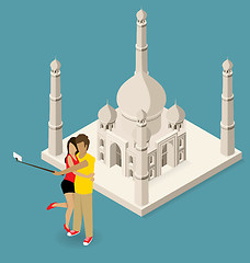 Image showing Couple Making Selfie Near The Taj Mahal