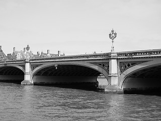 Image showing Black and white Westminster Bridge in London