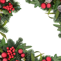 Image showing Holly and Red Bauble Border