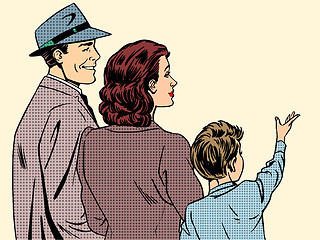 Image showing Family mom dad and son retro style pop art