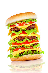 Image showing Tasty and appetizing hamburger on a white