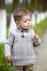 Image showing 2 years old Baby boy with dandelion