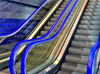 Image showing Blue escalator