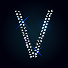 Image showing Gems V letter. Shiny diamond font.