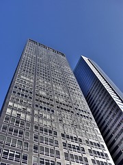 Image showing Two skyscrapers street view