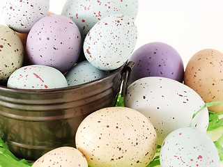 Image showing Pastel Flecked Eggs in a Pail