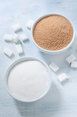 Image showing Different types of sugar: brown, white and refined sugar