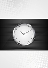 Image showing Silver wall clock on black stripes