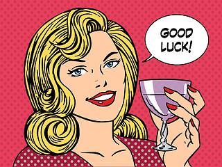 Image showing Beautiful woman toast glass wine good luck